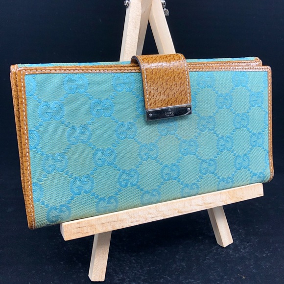 Gucci Handbags - GUCCI GG LOGO  TEAL TURQUOISE Canvas LONG WALLET